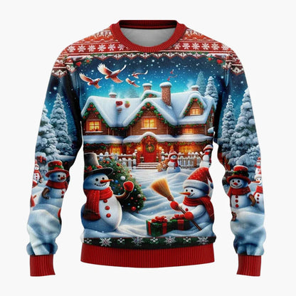 Unisex Weihnachtspullover mit Santa und Schneemann – Lustiger Pullover für Weihnachten, Winter & Feier