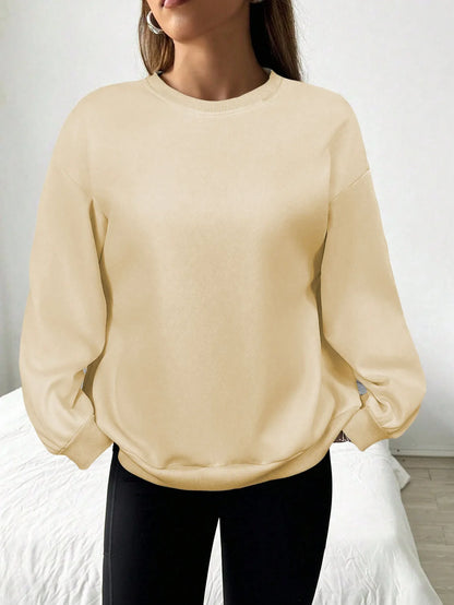 Oversize-sweatshirt til damer med rund hals, lange ærmer, grå pullover