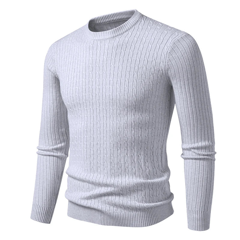 Herren Pullover Rundhals Zopfmuster Langarm Strickpullover