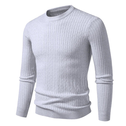 Herren Pullover Rundhals Zopfmuster Langarm Strickpullover