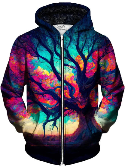 Hoodie mit Reißverschluss & farbigem Baum-Print, bunt