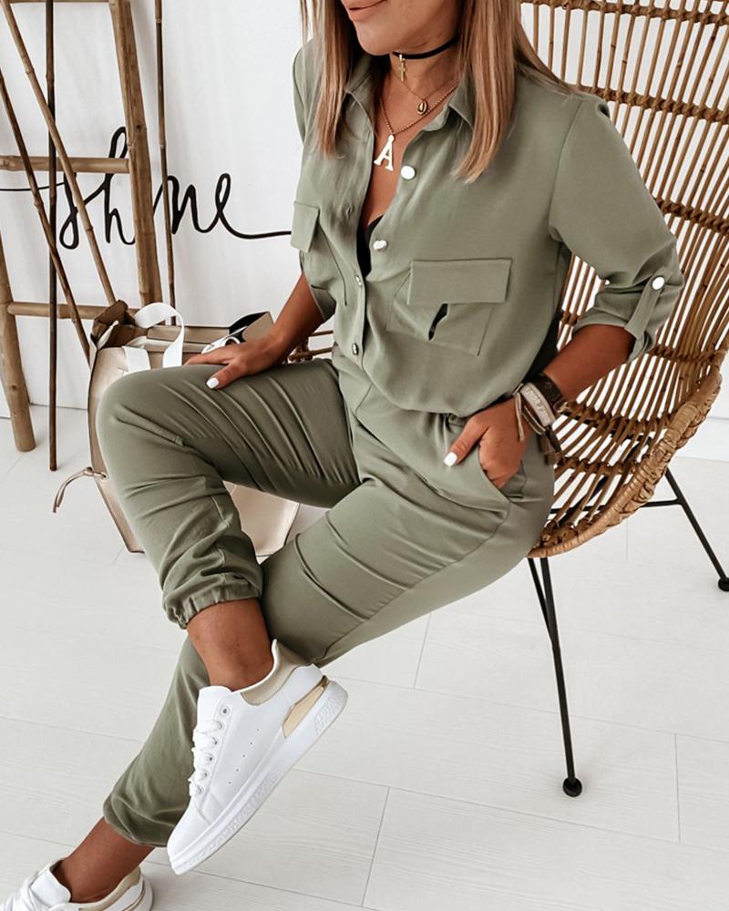 Dam Jumpsuit Enfärgad Fritid Elegant Modern med fickor – Perfekt för vardag & utekväll