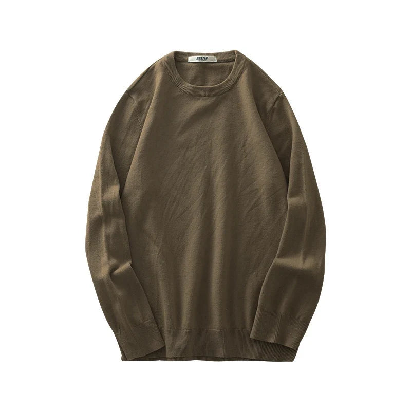 Pullover unisex a maniche lunghe, girocollo, in maglia fine con polsini a coste