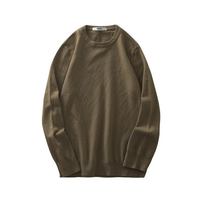 Pullover unisex a maniche lunghe, girocollo, in maglia fine con polsini a coste