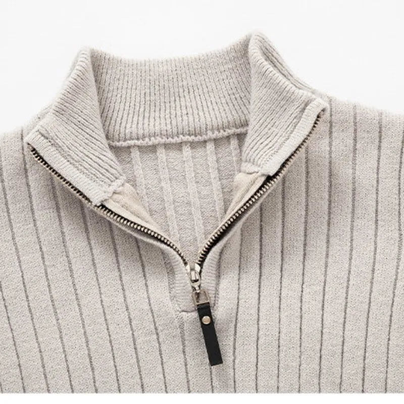 Męski sweter dziany ze stójką i półzamkiem – Elegancki sweter na co dzień i do biura