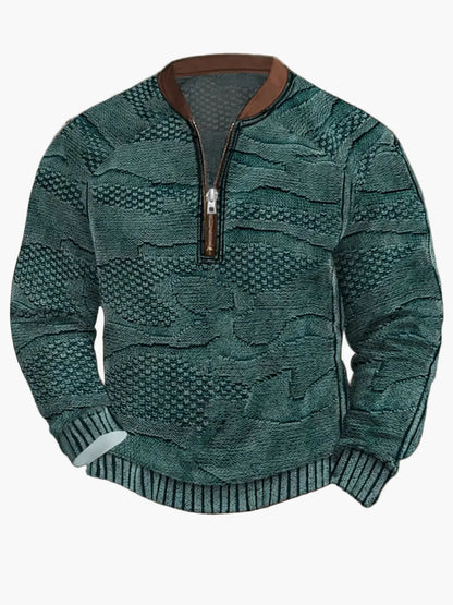 Pull homme style vintage avec demi-fermeture éclair – Pull décontracté élégant pour quotidien et extérieur