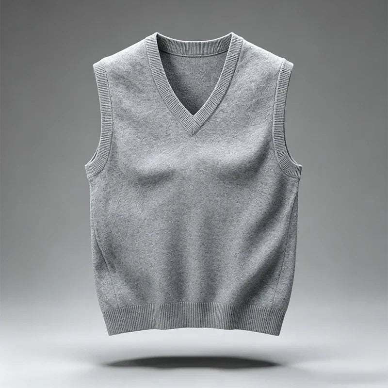 Gilet en tricot à col en V, sans manches, pull-gilet pour homme