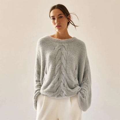 Pull pour femme à coupe ample, motif torsadé, texture duveteuse