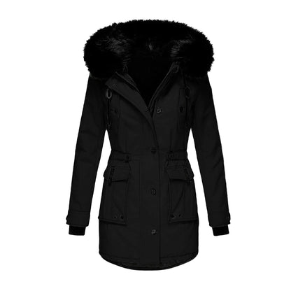 Giacca invernale da donna stile vintage con cappuccio e collo in pelliccia – Elegante cappotto per tutti i giorni e tempo libero