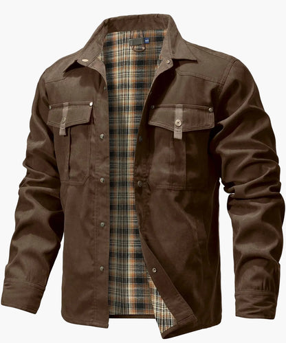 Męska kurtka shacket z flaneli z ociepleniem – overshirt w stylu western, kurtka przejściowa z zatrzaskami