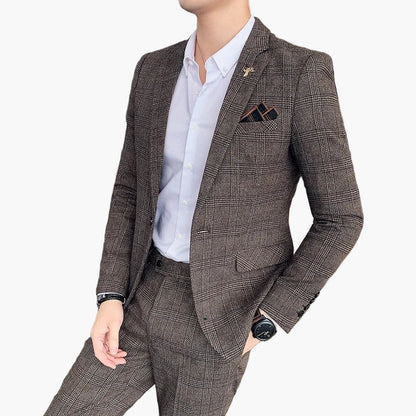Heren Business Pak Set – Modern geruit design voor kantoor & speciale gelegenheden