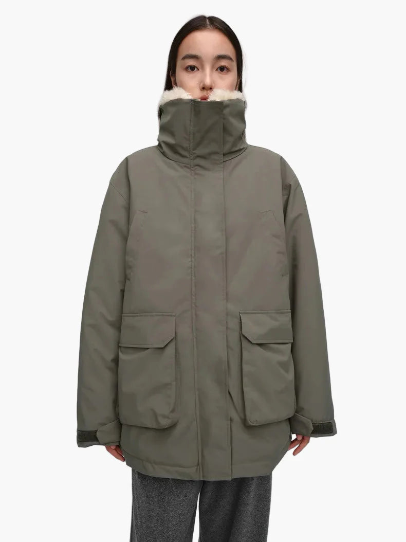 Damski zimowy parka z kołnierzem teddy – casualowy płaszcz outdoorowy na zimne dni