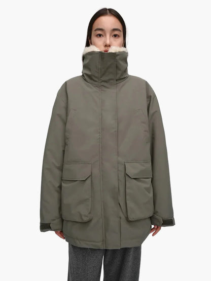 Damski zimowy parka z kołnierzem teddy – casualowy płaszcz outdoorowy na zimne dni
