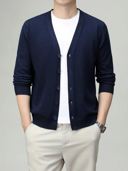 Herren Strickjacke V-Ausschnitt Knopfleiste Cardigan Langarm Rippbündchen