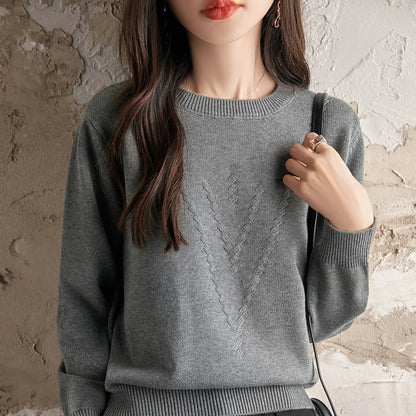 Damen Strickpullover Rundhals mit V-Muster Langarm