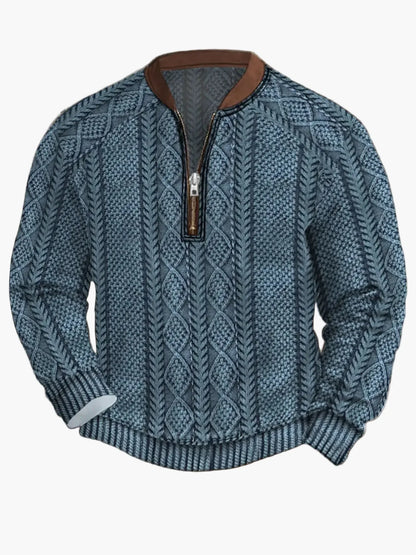 Pull homme style vintage avec demi-fermeture éclair – Pull décontracté élégant pour quotidien et extérieur