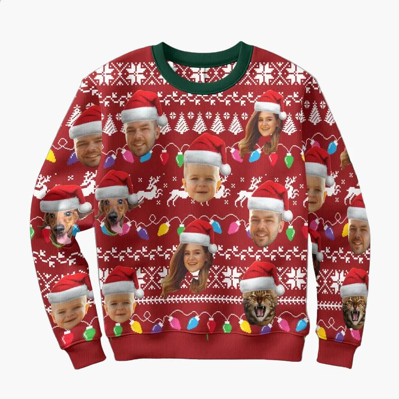 Unisex julesweatshirt med fotoprint – Sjov grim juletrøje til venner og familie