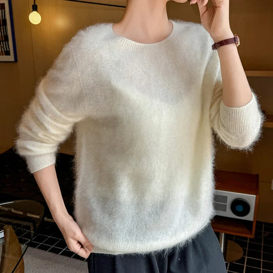 Damen Flauschiger Pullover Rundhalsausschnitt Langarm