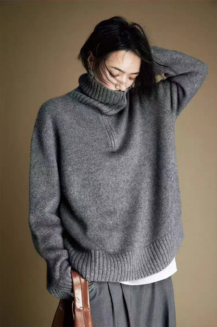 Pull en maille pour femme à demi-fermeture éclair et col roulé