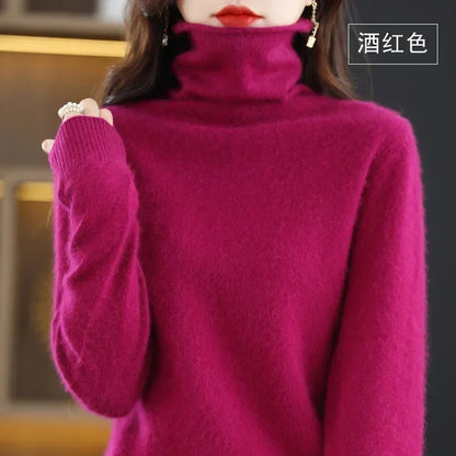 Dame-rullekravepullover, lange ærmer, blødt materiale