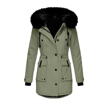 Giacca invernale da donna stile vintage con cappuccio e collo in pelliccia – Elegante cappotto per tutti i giorni e tempo libero
