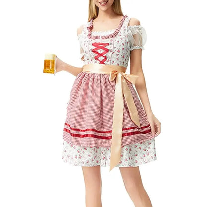 39BB ølkostyme, dirndl, kjole, bluse, forkle, tysk bayersk Oktoberfest-kostymesett