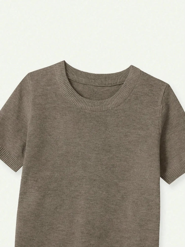 Damen Kurzarm Strickpullover Rundhals Weiches Material