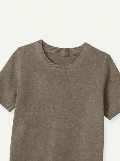Damen Kurzarm Strickpullover Rundhals Weiches Material