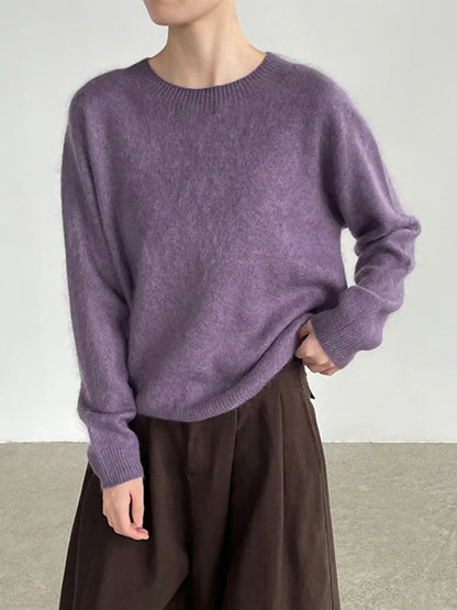 [LANMREM] Dames Fleece Gevoerde Ronde Hals Wollen Gebreide Trui Zachte Pluizige Slim Fit Sfeervolle Pullover Voor Herfst Winter 26E04076