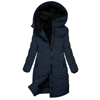 Damen Winter Steppmantel mit Kapuze – Eleganter langer Mantel für kalte Tage, modischer Alltagsbegleiter