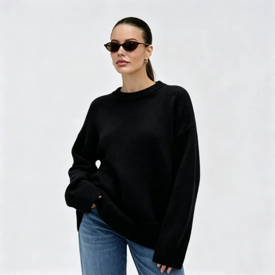 Pull oversize pour femme à col rond, pull en maille, coupe ample