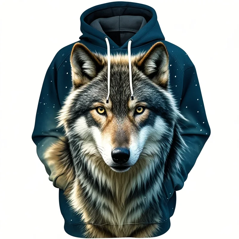 Felpa con cappuccio con stampa di testa di leone, design con motivo animale unisex