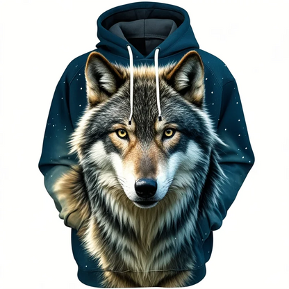 Felpa con cappuccio con stampa di testa di leone, design con motivo animale unisex