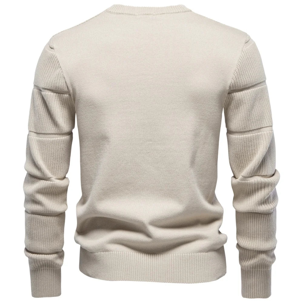 Herren Strickpullover Rippstrick Rundhals Langarm Beige