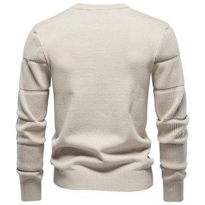 Herren Strickpullover Rippstrick Rundhals Langarm Beige