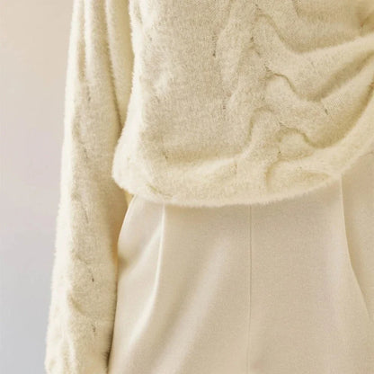 Pull pour femme à coupe ample, motif torsadé, texture duveteuse