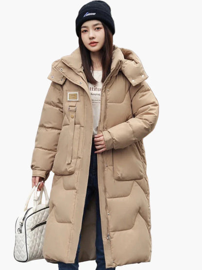 Cappotto imbottito invernale da donna con cappuccio – lungo, caldo, puffer per tutti i giorni e outdoor