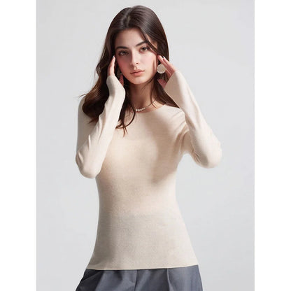 Damen Langarm Pullover Rundhals Rippstrick Optik Slim Fit