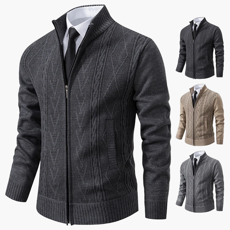 Herre strikkejakke med glidelås – Elegant business casual cardigan for kontor og fritid