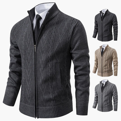 Herre strikkejakke med glidelås – Elegant business casual cardigan for kontor og fritid