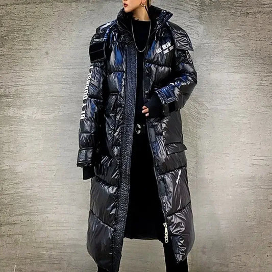 Lang blank unisex-vinterjakke, vatteret dynejakke