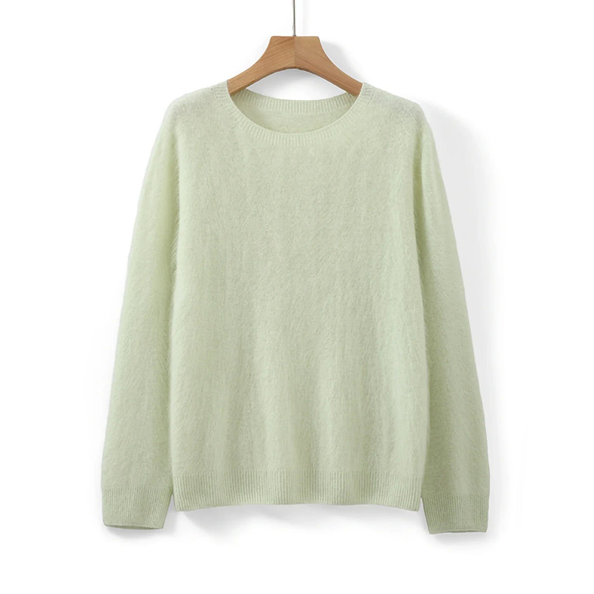 Damen Flauschiger Pullover Rundhalsausschnitt Langarm