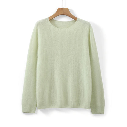 Damen Flauschiger Pullover Rundhalsausschnitt Langarm