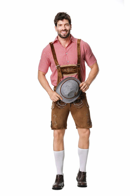 Herren Lederhosen Set Karohemd Hut Trachten Set Oktoberfest