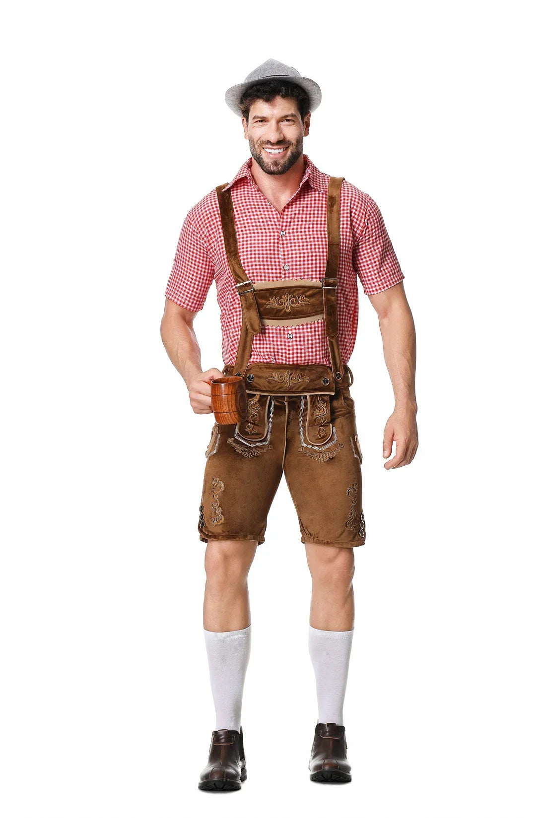 Herren Lederhosen Set Karohemd Hut Trachten Set Oktoberfest