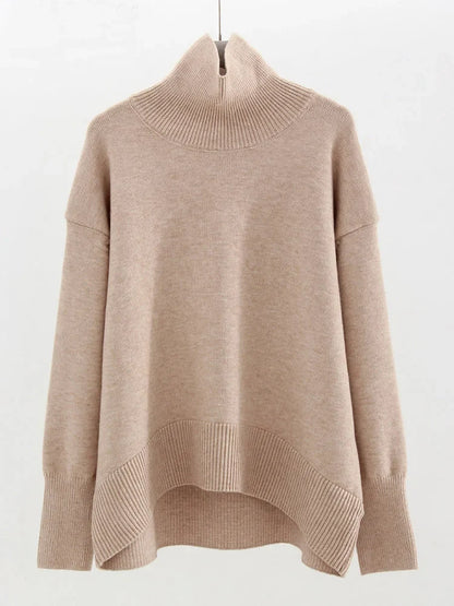 Dolcevita oversize da donna, maglione lavorato a maglia a maniche lunghe