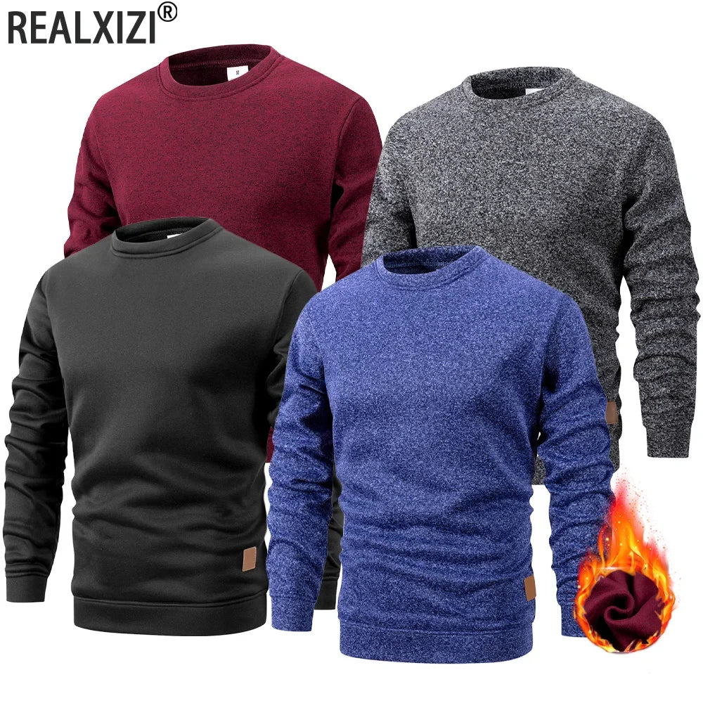 Pull homme à col rond, effet chiné, sweat-shirt à manches longues