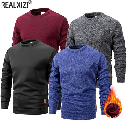 Pull homme à col rond, effet chiné, sweat-shirt à manches longues