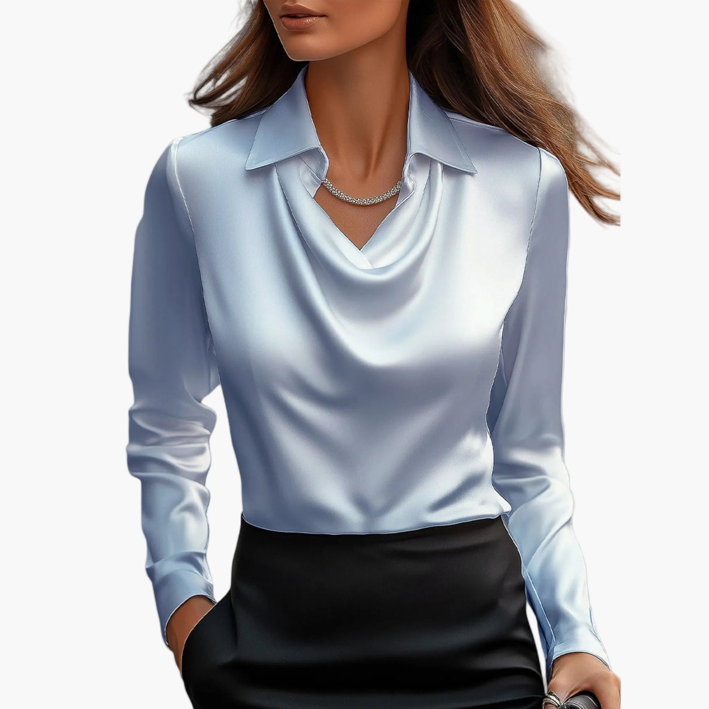 Blouse business femme à col cascade – Élégante blouse à manches longues pour bureau et occasions festives