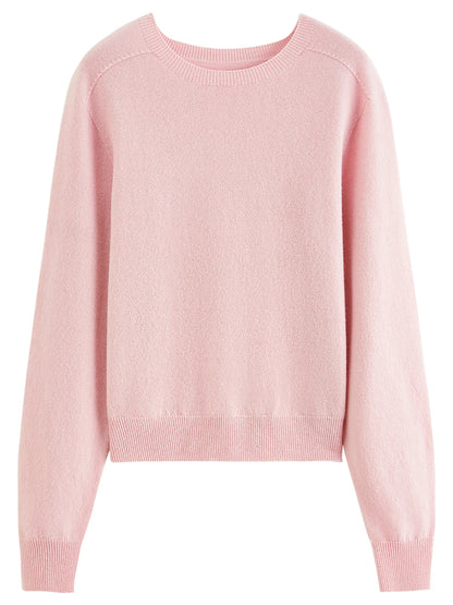 Damen Pullover Rundhals Langarm Strickpullover Rippbündchen